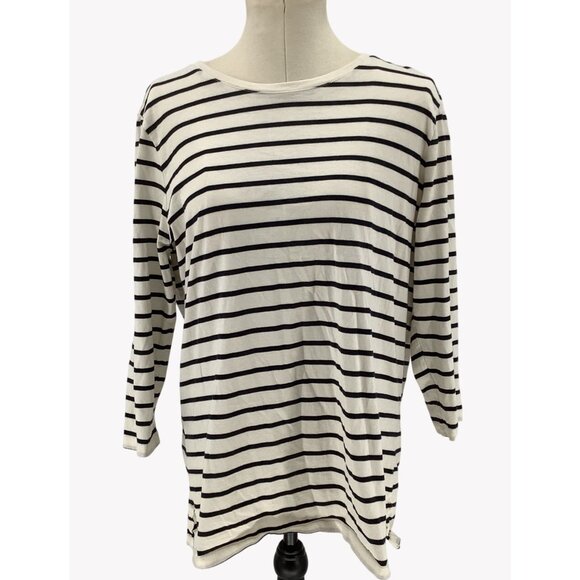 Lands' End Tops - Lands End Womens Striped 3/4 Sleeve Boatneck Tee Shirt Size 14-16 White & Navy